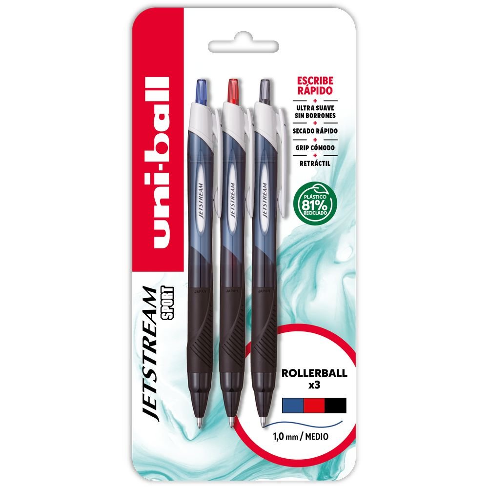 BLISTER 3 BOLIGRAFO UNIBALL JETSTREAMS SPORT SXN-150E NG/AZ/ | 1 UNIDADES | (UNI-BALL) Imagen principal del producto
