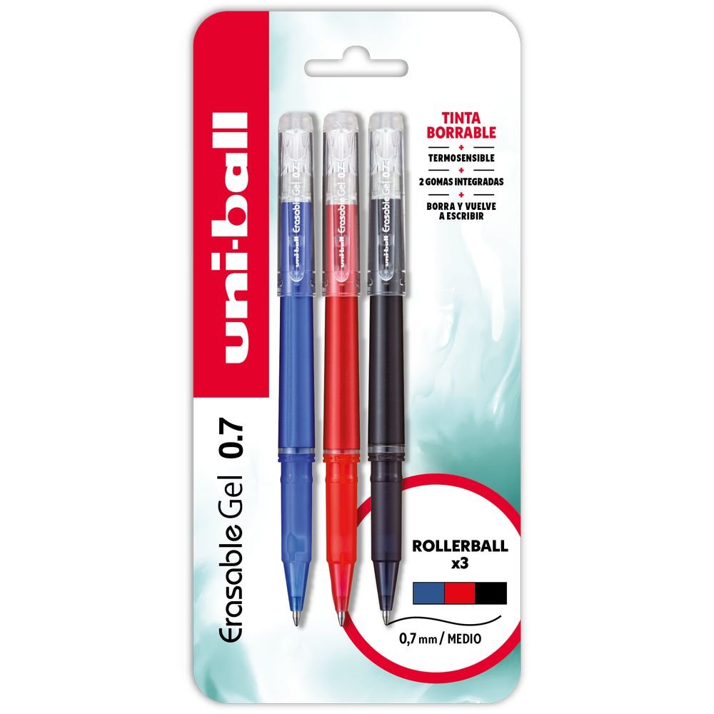 Blister 3 Bolígrafos Uniball Borrables Uf-222 Ne/Az/Ro Imagen principal del producto