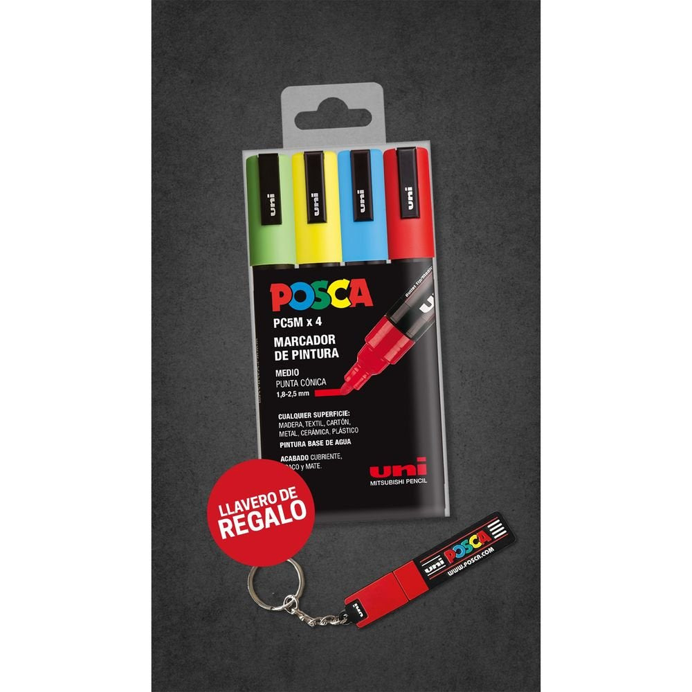 Rotulador Uni Posca Pc-5M 4 Colores + Llavero Regalo | Posca | Pack 1 Unidades Imagen principal del producto