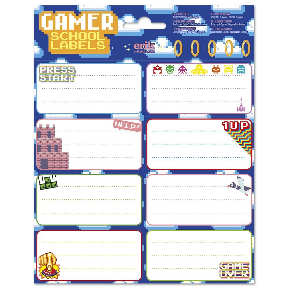 Etiquetas escolares gamer Erik, pack de 10 uds. Imagen principal del producto
