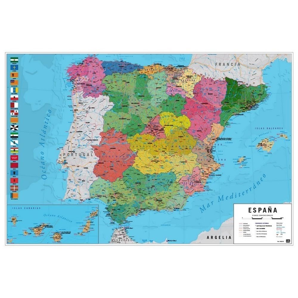 POSTER MAPA ESPAÑA FISICO POLITICO | 1 UNIDADES | (GRUPO ERIK ME)