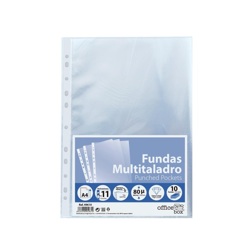 Bolsa 10 Fundas Cristal Multitaladro Tamaño A4 FRAGA Imagen principal del producto