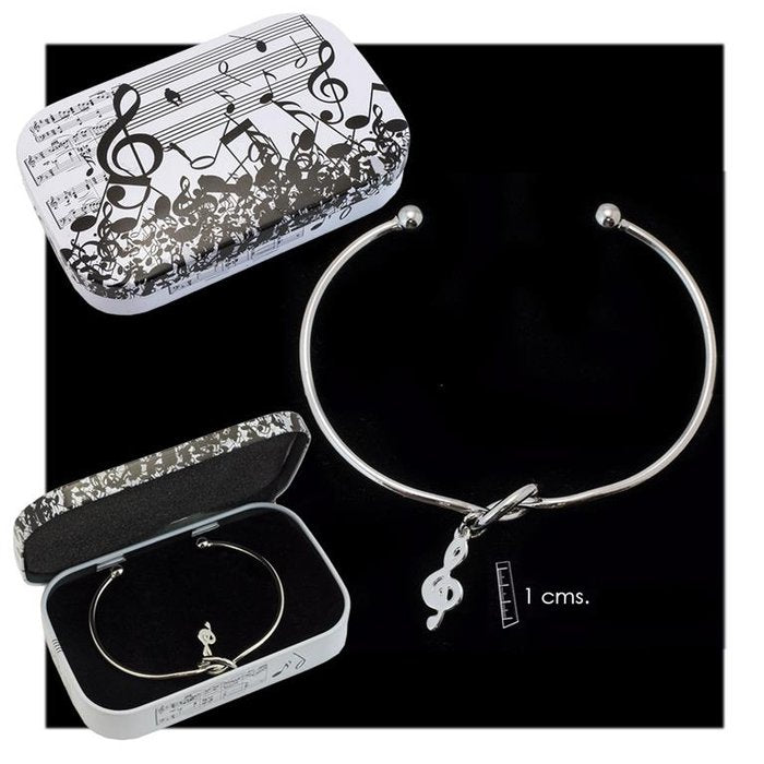 PULSERA RIGIDA PLATEADA CON CONGANTE DE UNA CLAVE DE SOL | PAPELERIA JAVIER | 1 UNIDAD | 8435266006909