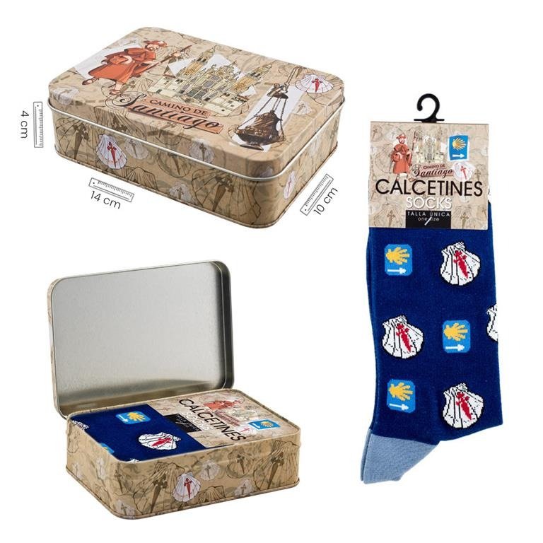 CALCETINES EN LATA CAMINO AZUL | SOUVENIR JAVIER | 1 UNIDAD | 8435266029847