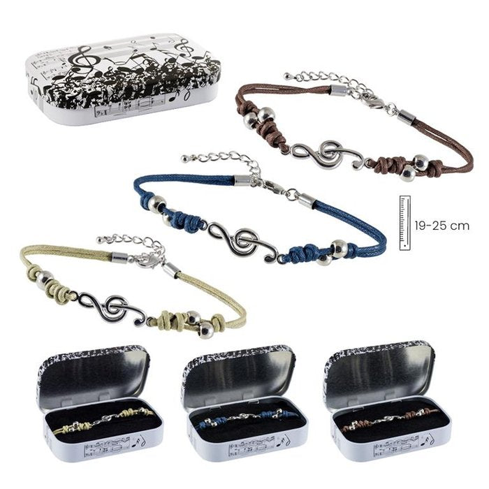 PULSERA CORREA CUERO CLAVE DE SOL METAL PLATEADO SURTIDA | PAPELERIA JAVIER | 1 UNIDAD | 8435266029960