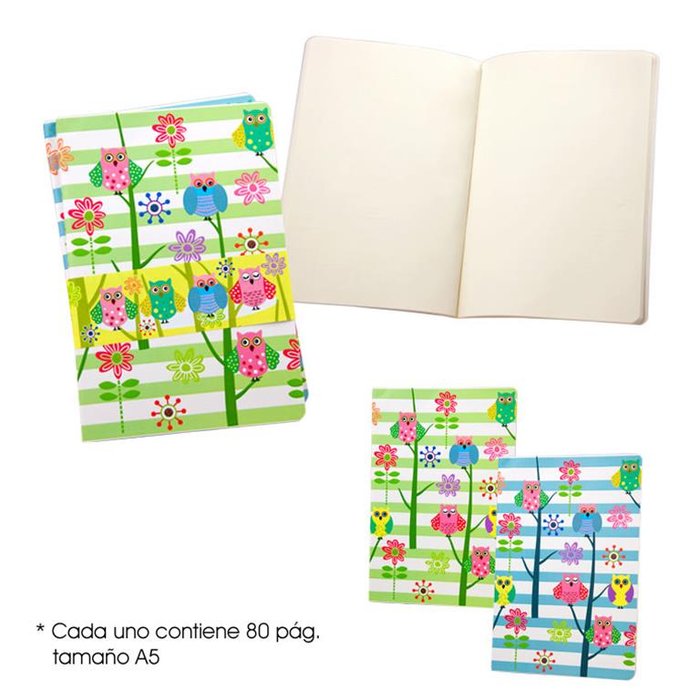 Bloc Notas A5 Figuras Buhos con Flores Set 2 Unidades PAPELERIA JAVIER
