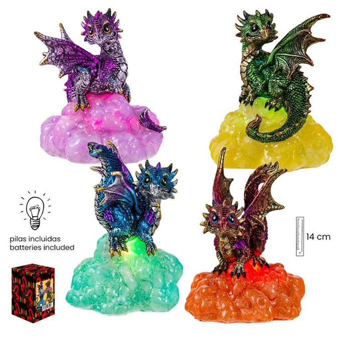 Dragon Sobre Roca de Colores con Luz 14 cm Figuras Esotéricas Javier