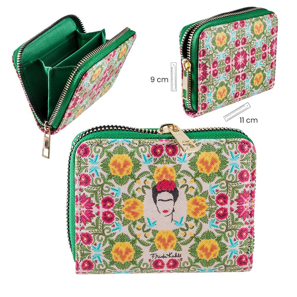 Cartera Frida Kahlo 11x9 cm Verde PAPELERIA JAVIER