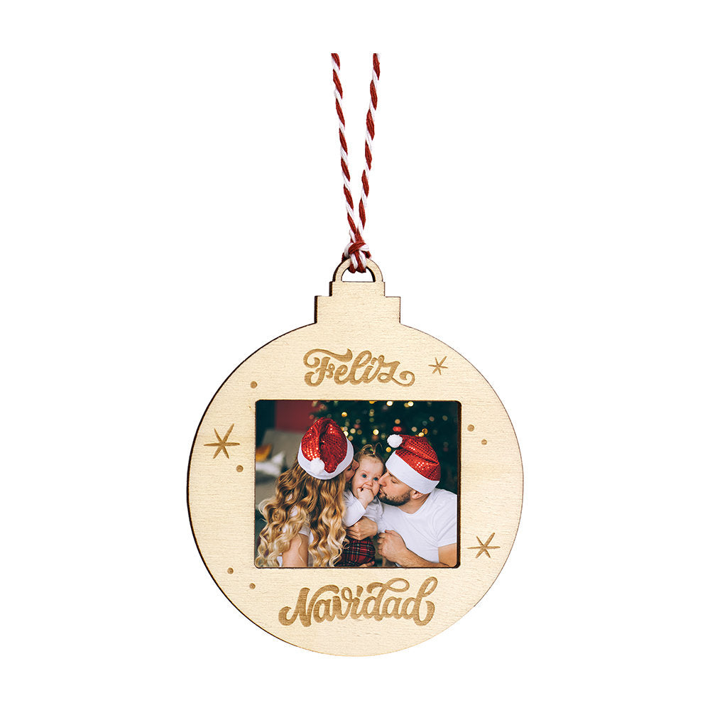 BOLA NAVIDAD PLANA COLGANTE DE MADERA PARA FOTO DE 5X6CM | DEMARK | 1 UNIDAD | 8435354908207