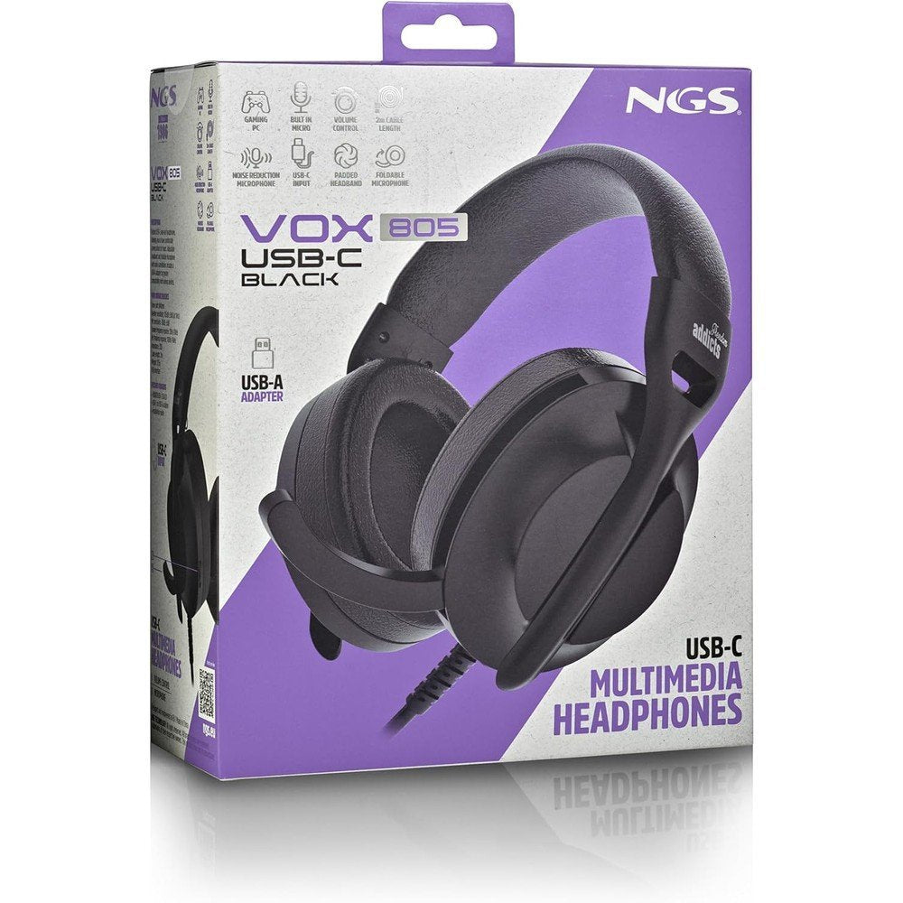 Auriculares cable estéreo USB-C control volumen negros Lurbe Group NGS