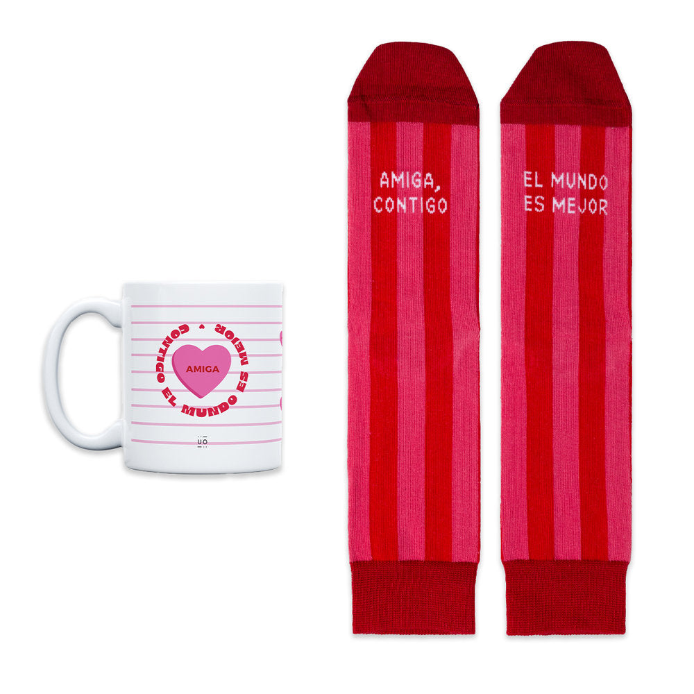 KIT TAZA + CALCETINES AMIGA CONTIGO EL MUNDO ES MEJOR 36-41 | UO | 1 UNIDAD | 8435449379172