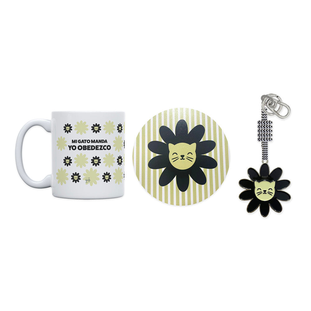 KIT TAZA + POSAVASOS + LLAVERO MI GATO MANDA YO OBEDEZCO | UO | 1 UNIDAD | 8435449379387