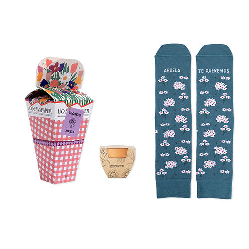 Kit Ramo Abuela Te Queremos Calcetines 36-41 y Mini Maceta UO