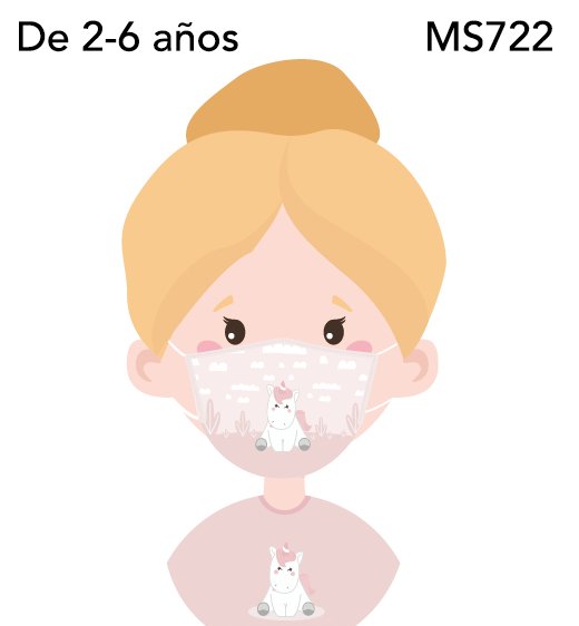 Mascarilla Estampada Unicornio con Filtro de Carbón Lovely Story para Niños 2-6 Años