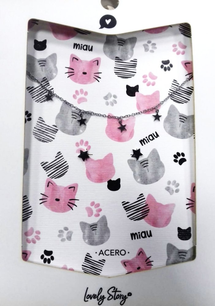 SET COLGANTE Y PENDIENTES DE ACERO ICE MIAU | LOVELY STORY | 1 UNIDAD | 8435458098309