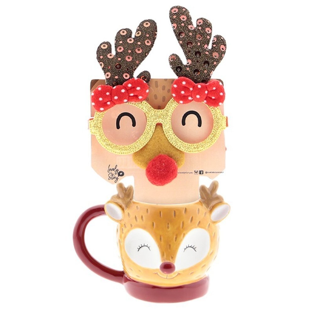 TAZA FORMA DE RENO 350ML + GAFAS RUDOLPH | LOVELY STORY | 1 UNIDAD | 8435458185061