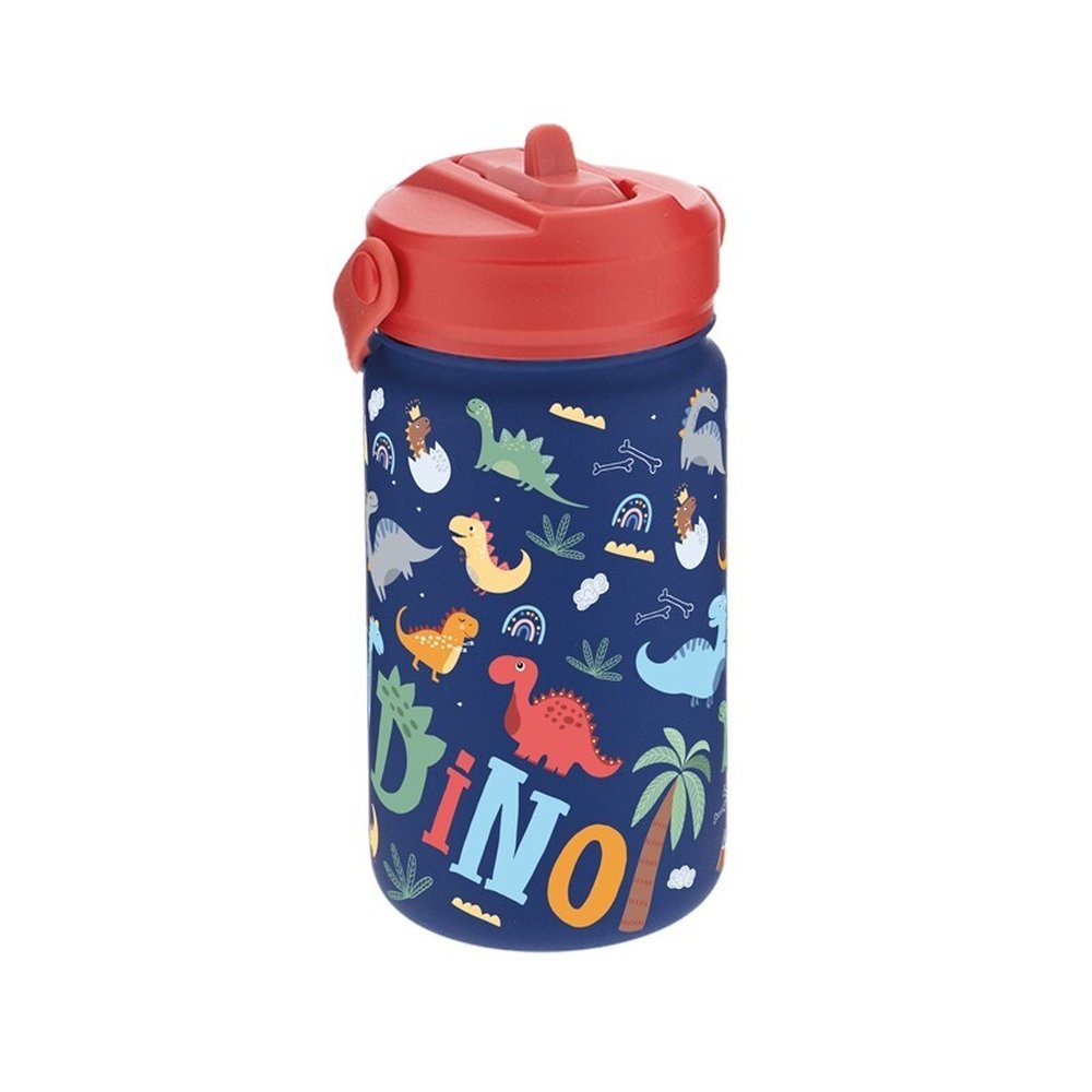 BOTELLA TERMICA 330ML CON PAJITA BLUE DINO LAND | LOVELY STORY | 1 UNIDAD | 8435458190881