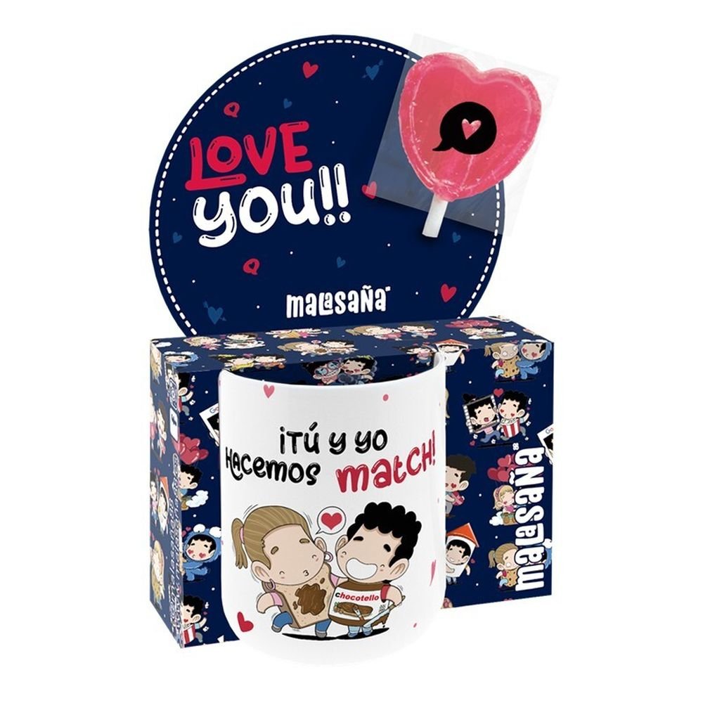 Taza 330 ML con Piruleta Tu y Yo Hacemos Match Lovely Enamorados