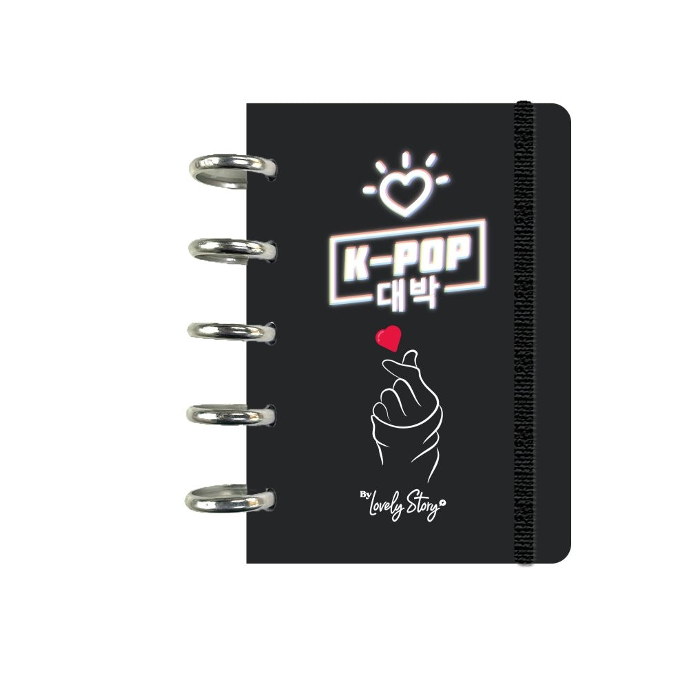 Libreta Anillas A6 100 Hojas Cuadrícula Black K-pop Wave Lovely Story
