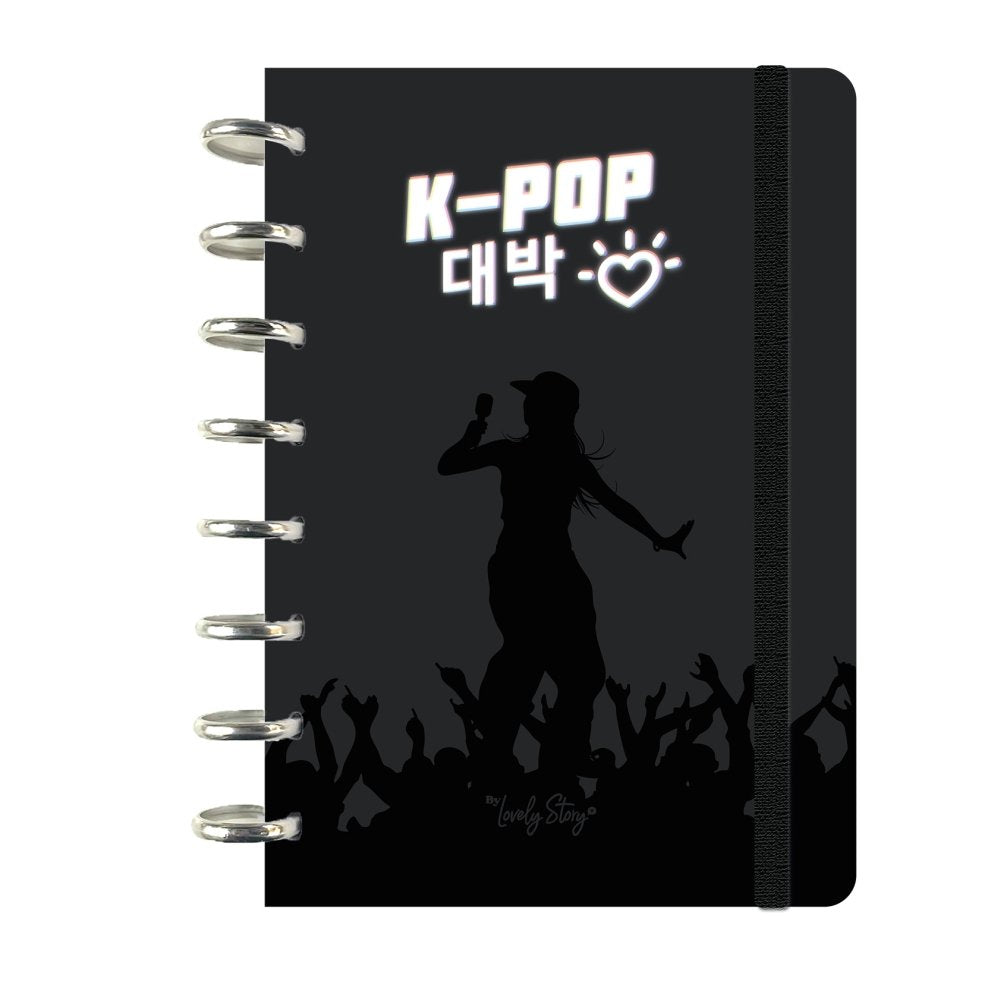 Libreta Anillas A5 100 Hojas Cuadrícula Black K-pop Wave Lovely Story