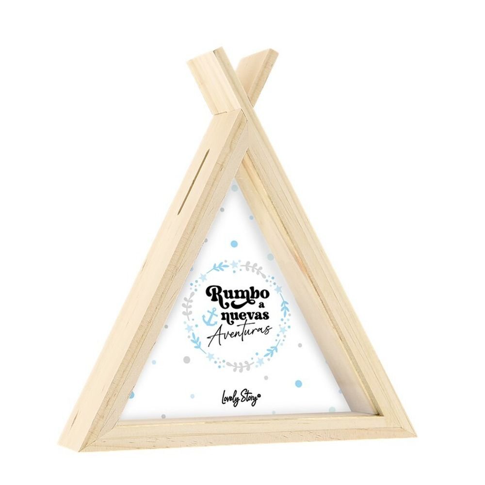 Hucha Tipi madera Rumbo a Nuevas Aventuras Lovely Comunión