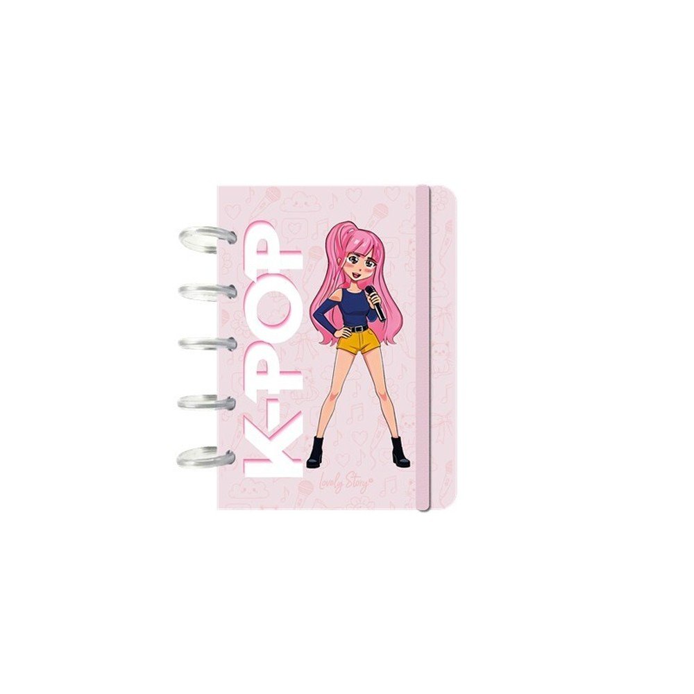 Libreta Anillas A6 Discos Cuadricula Pink K-pop Lovely Story