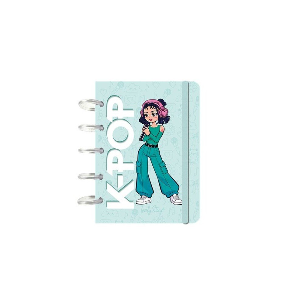 Libreta Anillas A6 Discos Cuadricula Mint K-pop Marca Lovely Story
