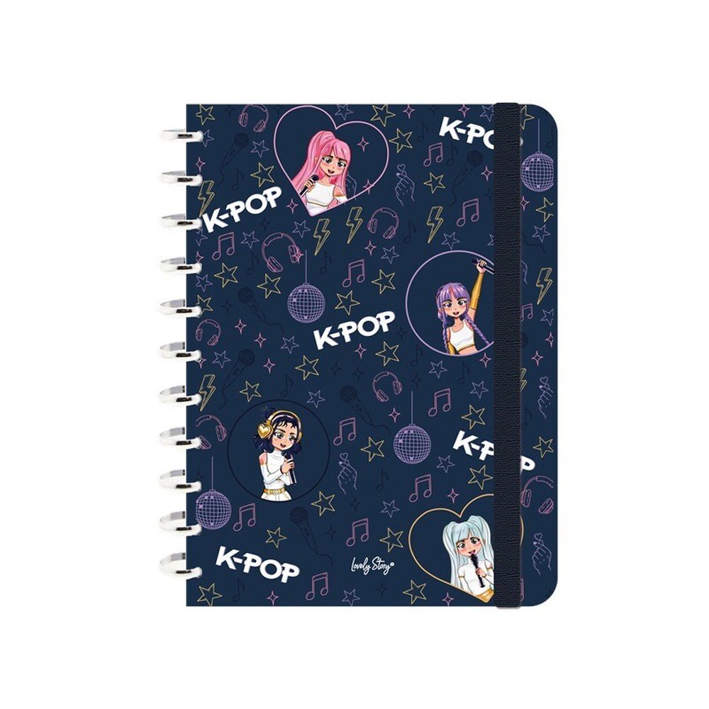 Libreta Anillas A4 Discos Cuadricula Dark Blue K-pop Lovely Story