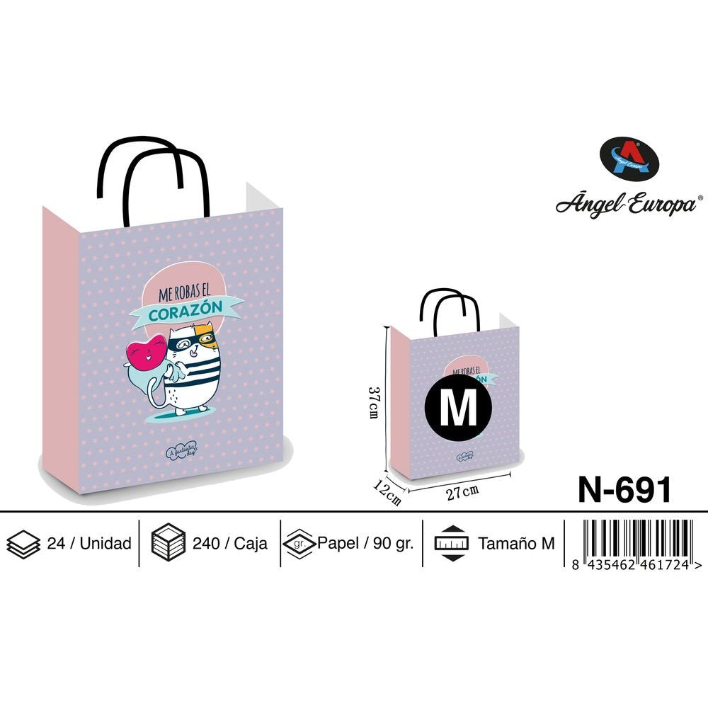 BOLSA PAPEL REGALO ME ROBAS EL CORAZON 27X12X37 | ANGEL EUROPA | 1 UNIDAD | 8435462461724