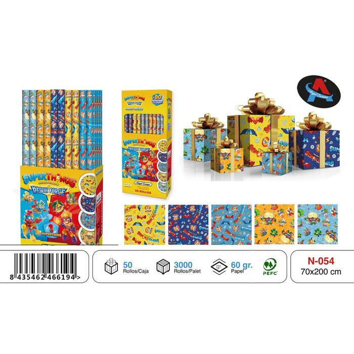 PAPEL REGALO ROLLO 70X200 SUPERTHINGS | ANGEL EUROPA | ENVASE 50 UDS. UNIDAD | 8435462464695