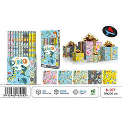 PAPEL REGALO ROLLO 70X200 DINOSAURIOS | ANGEL EUROPA | ENVASE 50 UDS. UNIDAD | 8435462465142