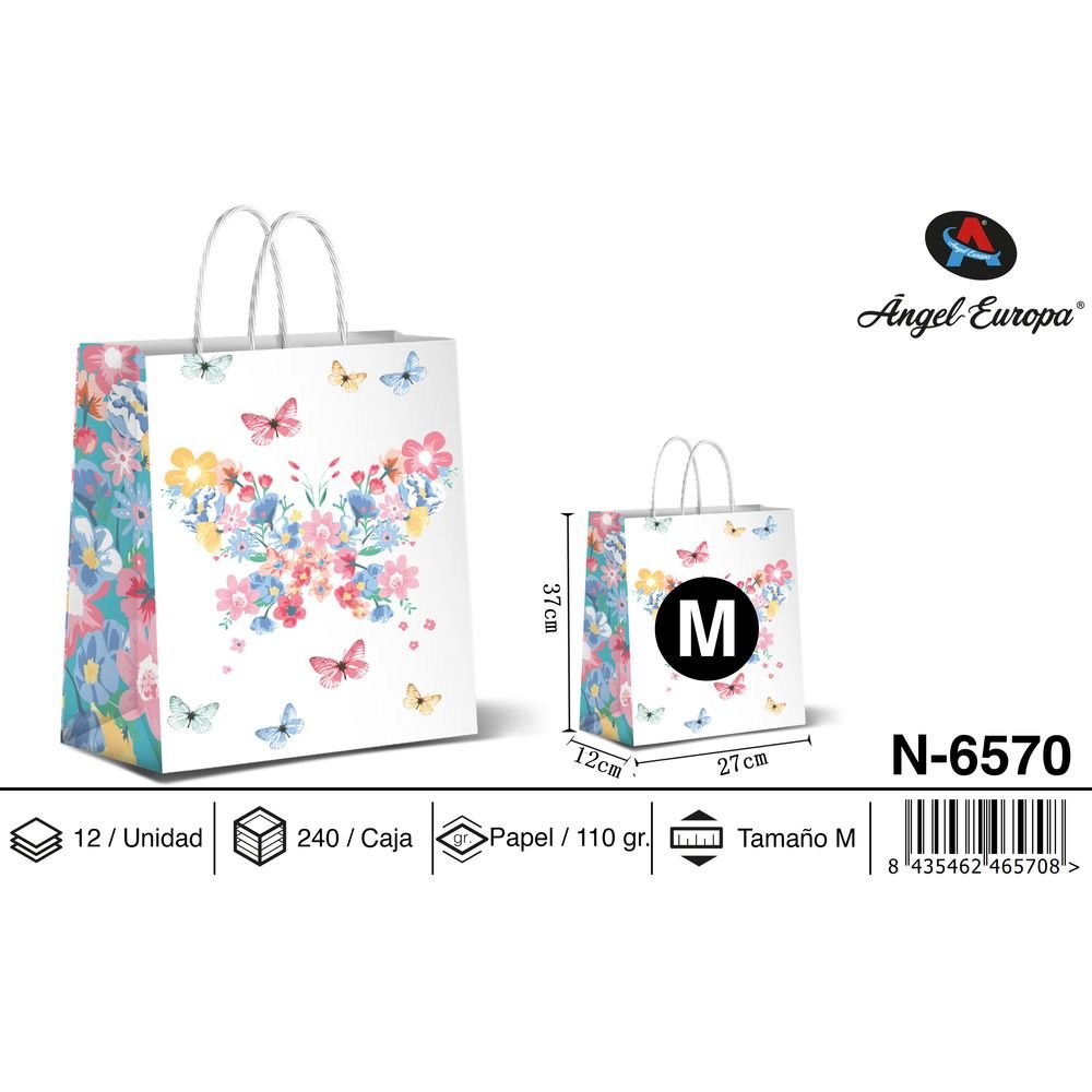 BOLSA PAPEL REGALO MARIPOSA 27X12X37 | ANGEL EUROPA | 1 UNIDAD | 8435462465708 Imagen principal del producto