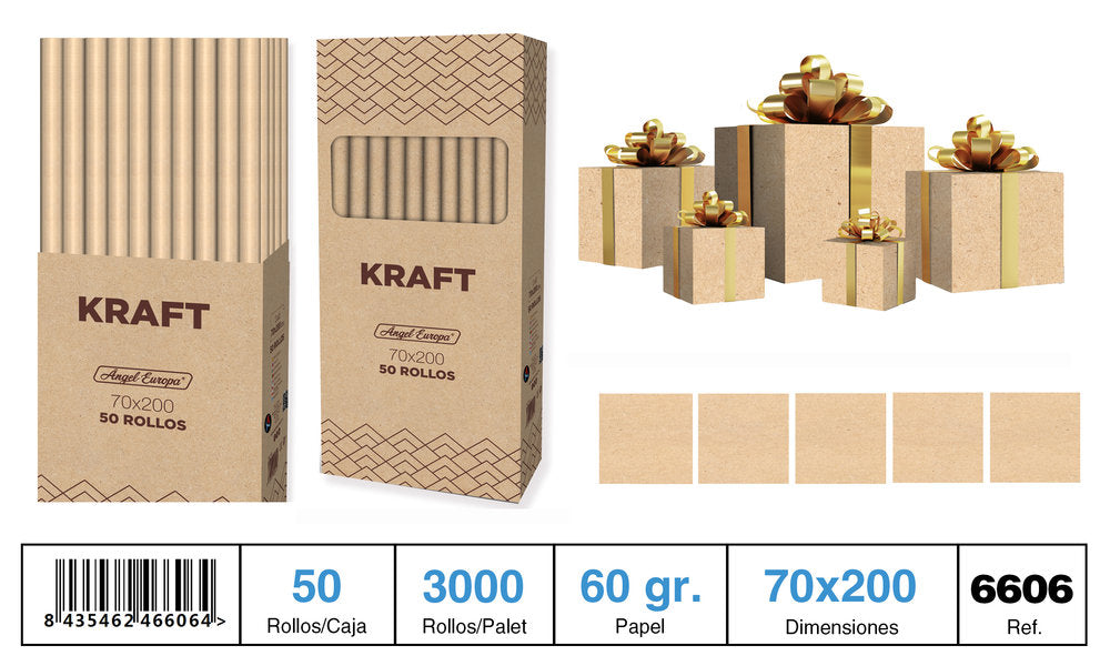 Expositor 50 Rollo Papel Regalo Kraft Angel Europa 70x200 cm