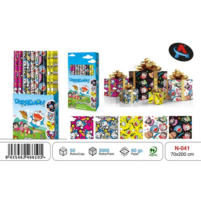 PAPEL REGALO ROLLO 70X200 DORAEMON | ANGEL EUROPA | ENVASE 50 UDS. UNIDAD | 8435462466101 Imagen principal del producto