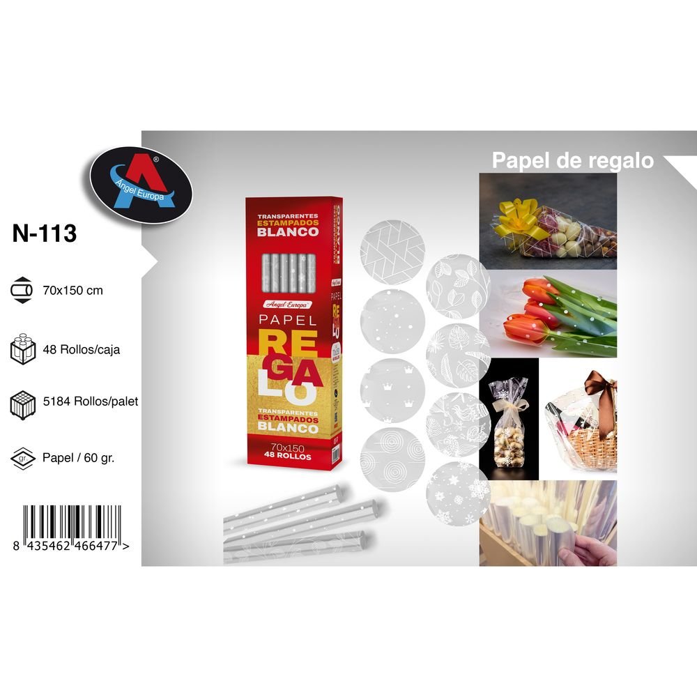 PAPEL CELOFAN TRANSPARENTE CON FIGURAS | ANGEL EUROPA | ENVASE 48 UDS. UNIDAD | 8435462466477