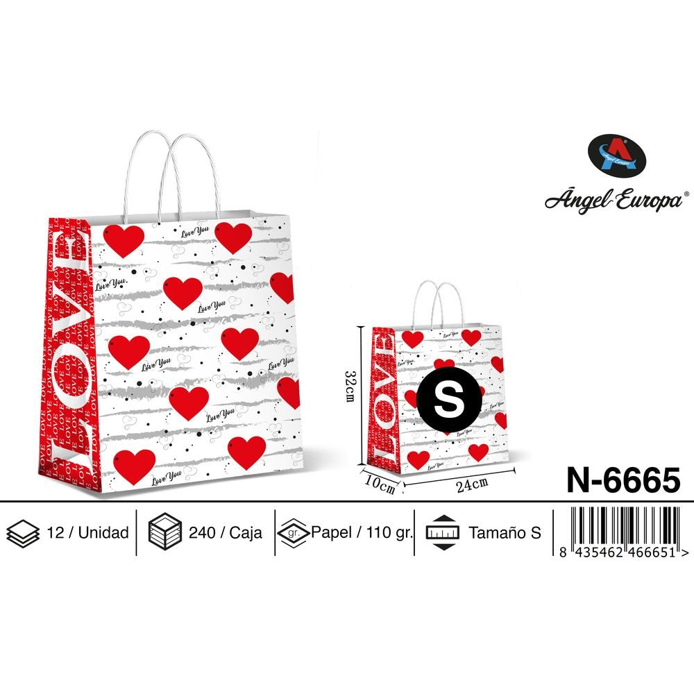 BOLSA PAPEL REGALO LOVE CORAZON 24X10X32 | ANGEL EUROPA | 1 UNIDAD | 8435462466651