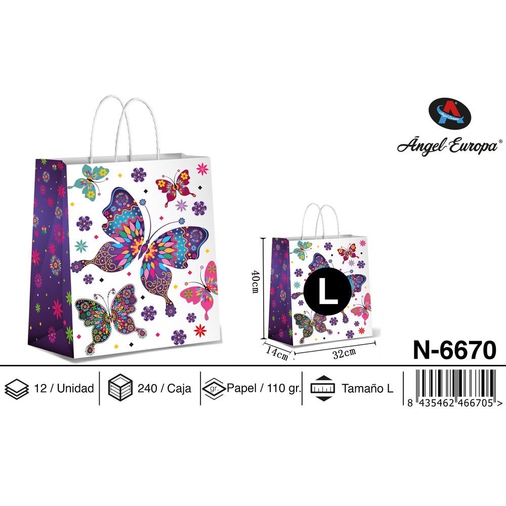 BOLSA PAPEL REGALO MARIPOSA 32X14X40 | ANGEL EUROPA | 1 UNIDAD | 8435462466705 Imagen principal del producto