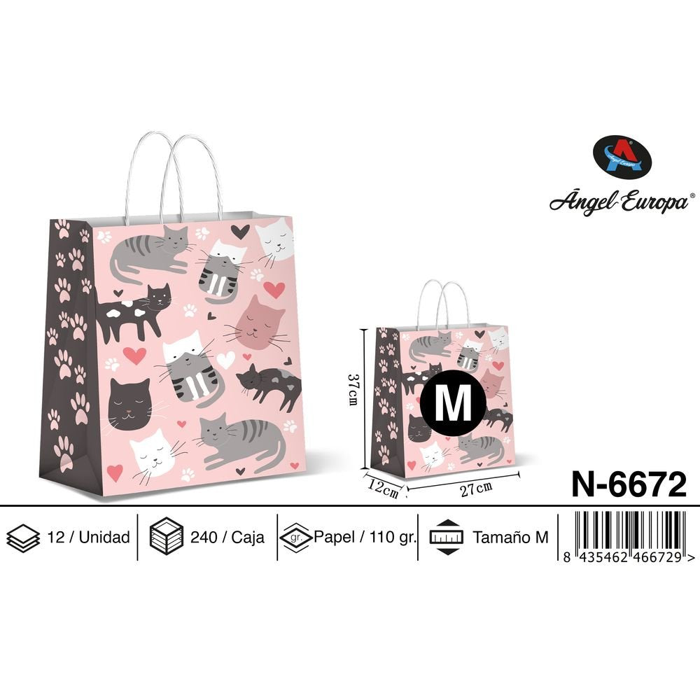 BOLSA PAPEL REGALO GATITOS 27X12X37 | ANGEL EUROPA | ENVASE 12 UDS. UNIDAD | 8435462466729 Imagen principal del producto