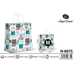 BOLSA PAPEL REGALO GATOS 27X12X37 FONDO CLARO | ANGEL EUROPA | 1 UNIDAD | 8435462466750