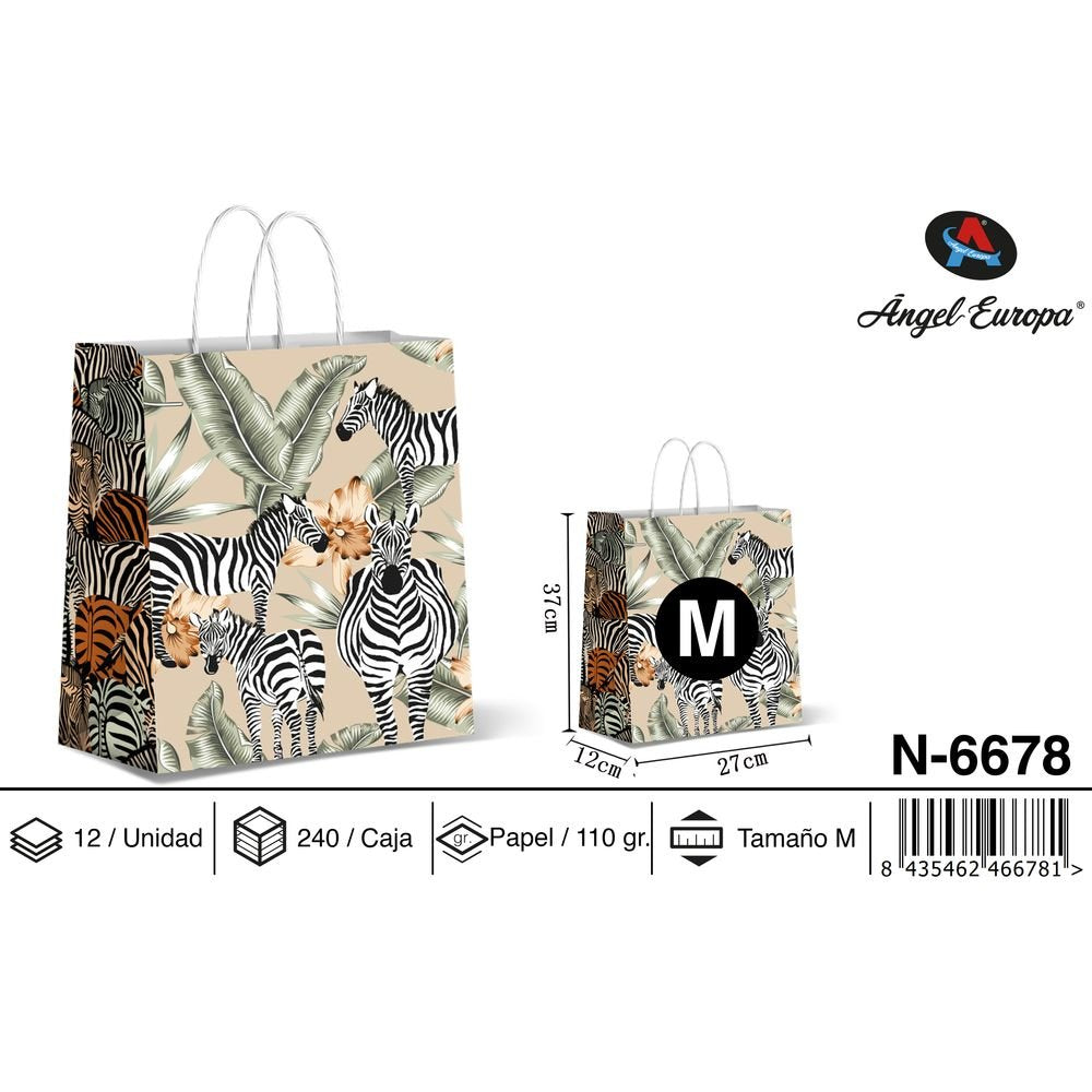 BOLSA PAPEL REGALO CEBRAS 27X12X37 | ANGEL EUROPA | 1 UNIDAD | 8435462466781 Imagen principal del producto