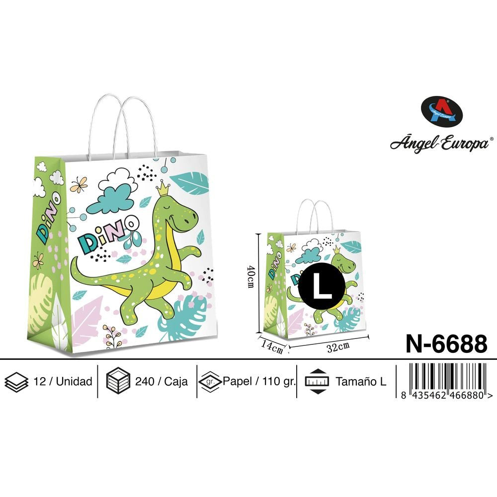 BOLSA PAPEL REGALO DINO 32X14X40 INFANTIL | ANGEL EUROPA | 1 UNIDAD | 8435462466880 Imagen principal del producto