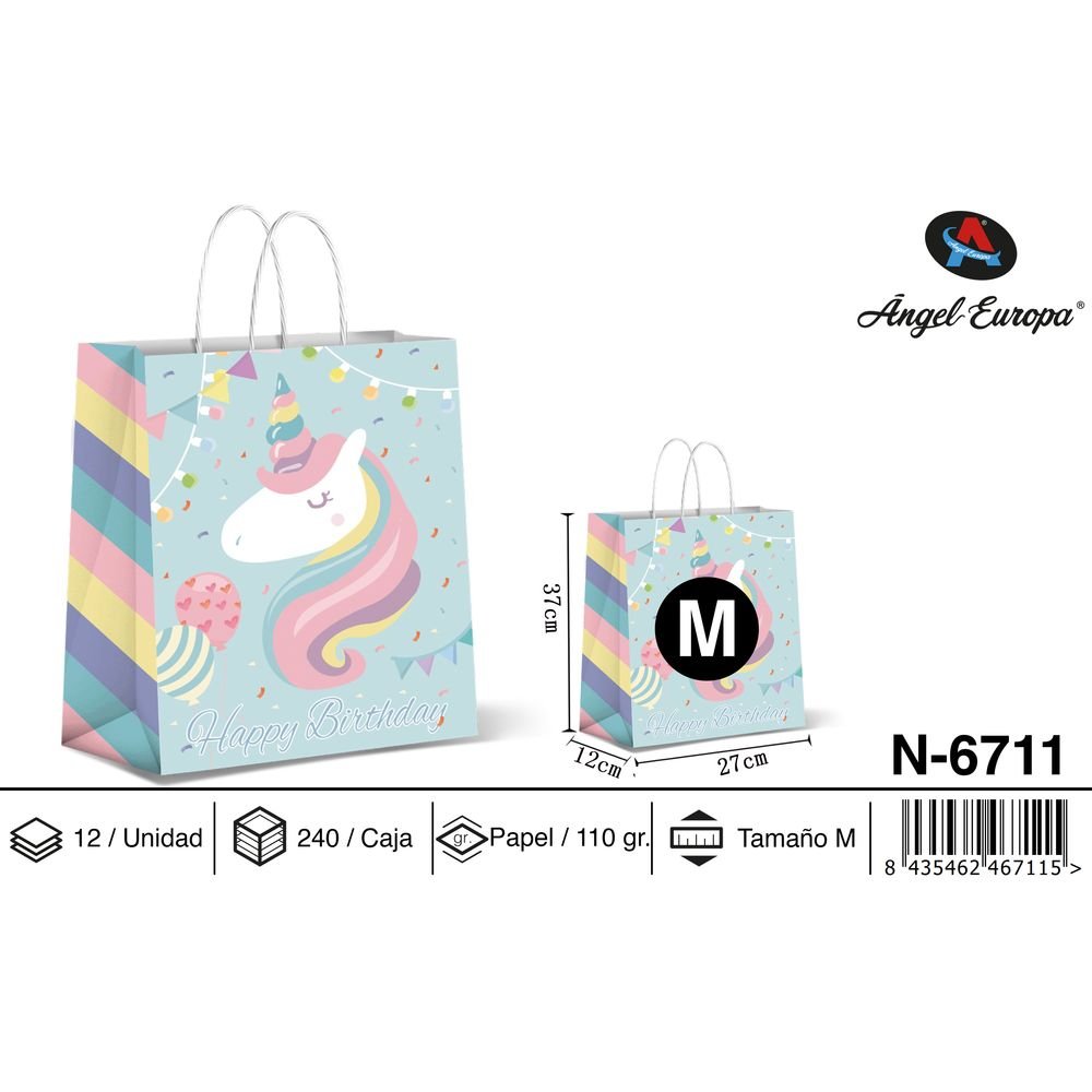 BOLSA PAPEL REGALO UNICORNIO 27X12X37 | ANGEL EUROPA | 1 UNIDAD | 8435462467115