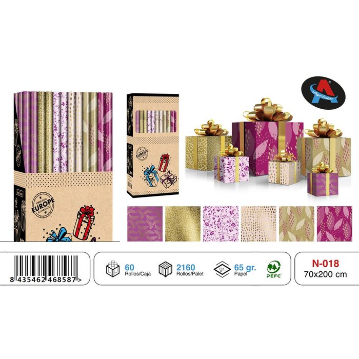 PAPEL REGALO ROLLO 70X200 ESTAMPADO LILA | ANGEL EUROPA | ENVASE 60 UDS. UNIDAD | 8435462468587 Imagen principal del producto