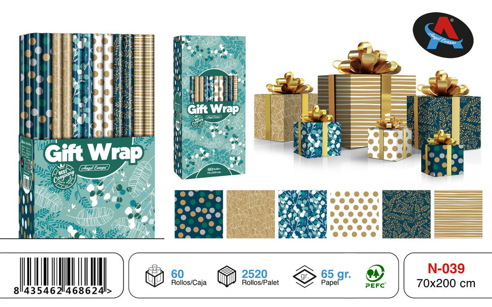 PAPEL REGALO ROLLO 70X200 TODO EL AÑO | ANGEL EUROPA | ENVASE 60 UDS. UNIDAD | 8435462468624 Imagen principal del producto