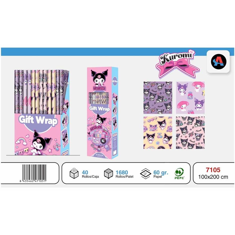 EXPOSITOR 40 ROLLOS PAPEL REGALO 100X200 KUROMI | ANGEL EUROPA | ENVASE 40 UDS. UNIDAD | 8435462471051