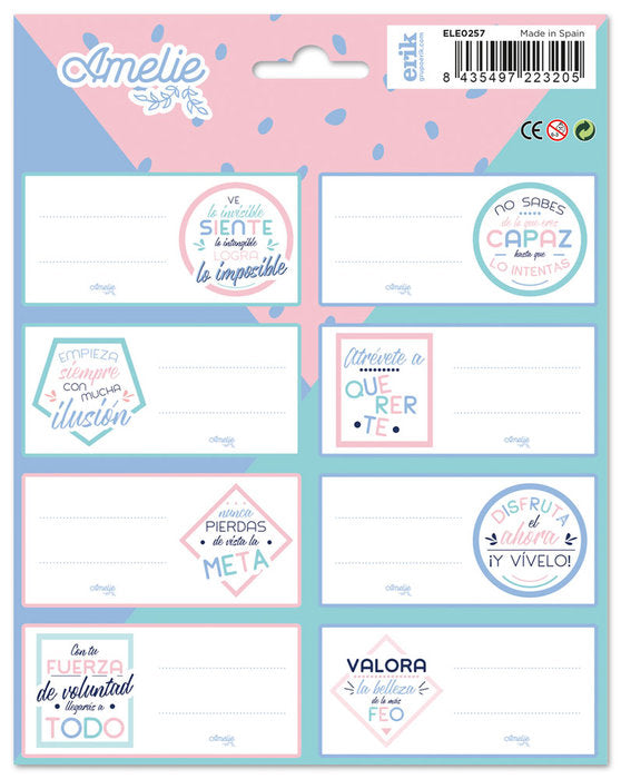 Etiquetas Escolares Amelie Pastel Collection Marca GRUPO ERIK MERCHANDISING Pack 20