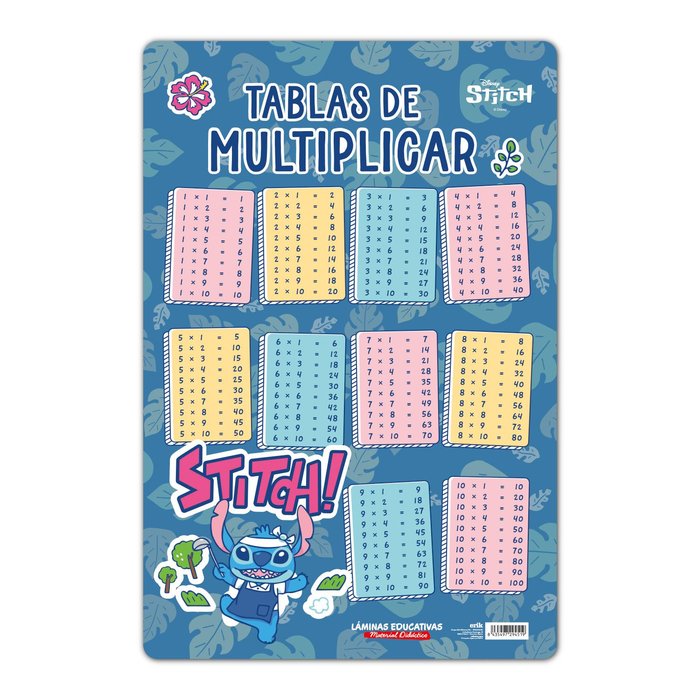 LAMINA EDUCATIVA ESPAÑOL TABLA DE MULTIPLICAR DISNEY STITCH | 1 UNIDADES | (GRUPO ERIK ME)