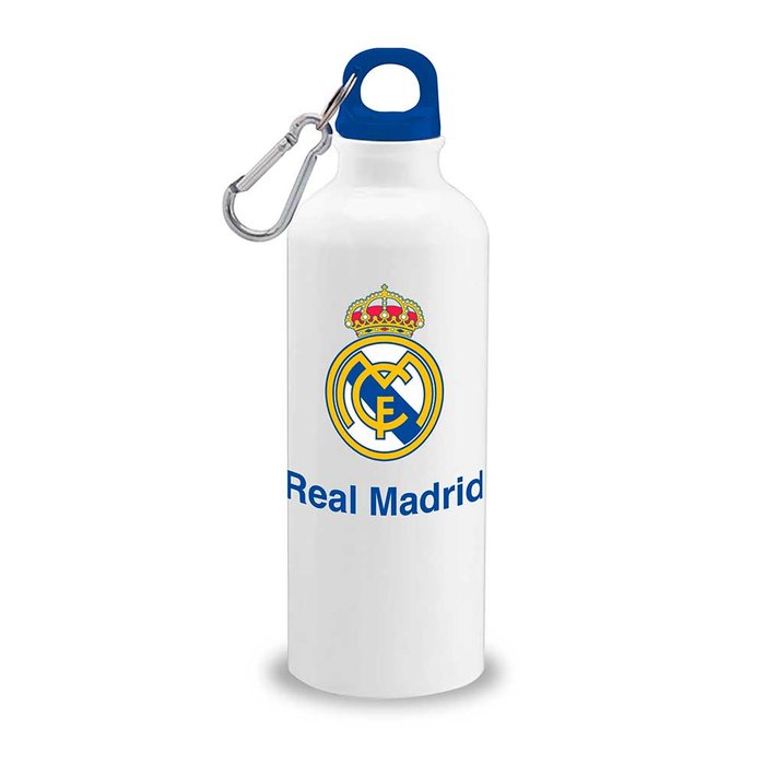BOTELLA ALUMINIO 500ML CON MOSQUETON REAL MADRID | KIDS LICENSING | 1 UNIDAD | 8435507889254