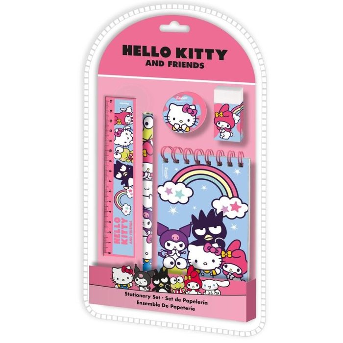 SET DE PAPELERIA 5 PIEZAS HELLO KITTY & FRIENDS | KIDS LICENSING | ENVASE 6 UDS. UNIDAD | 8435507891509