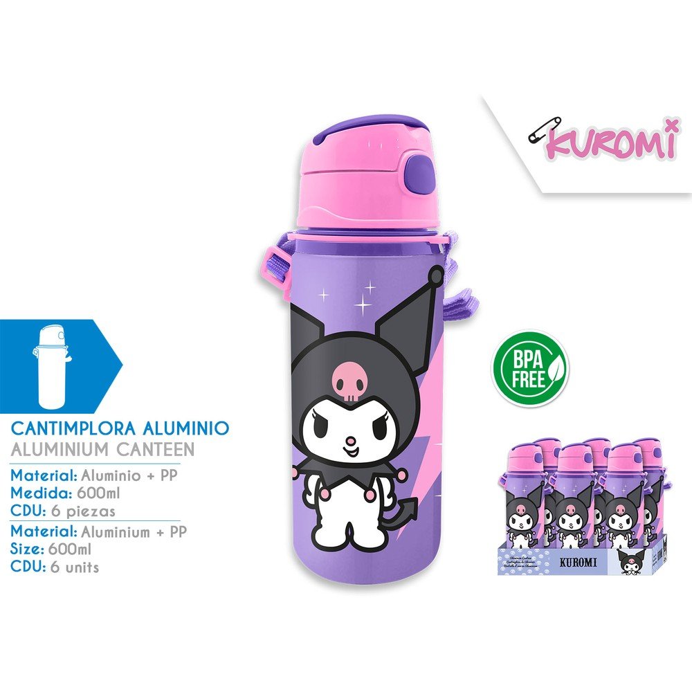 CANTIMPLORA ALUMINIO CON ASA 600ML CDU KUROMI | KIDS LICENSING | 1 UNIDAD | 8435507893763